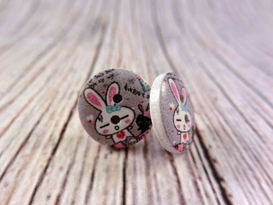 Häschen Holz Knopf Ohrstecker Button bunny Hase